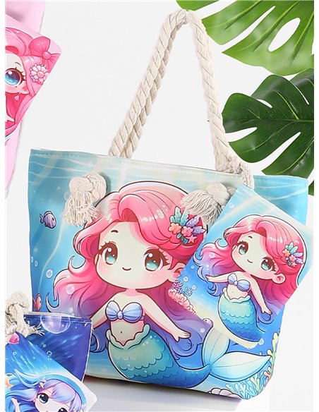 Mermaid kids beach tote with matching pouch