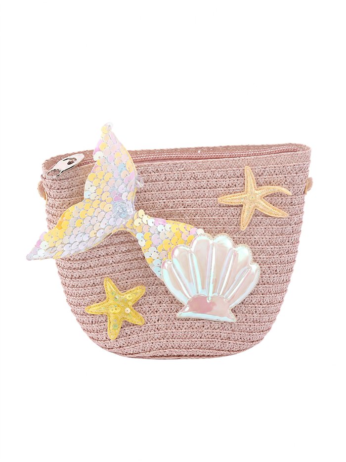 Bolso bandolera infantil sirena con lentejuelas y caracolas