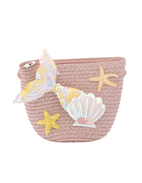 Bolso bandolera infantil sirena con lentejuelas y caracolas