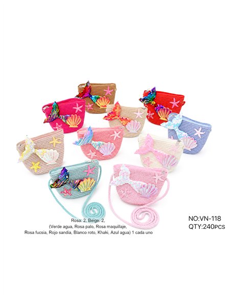 Bolso bandolera infantil sirena con lentejuelas y caracolas