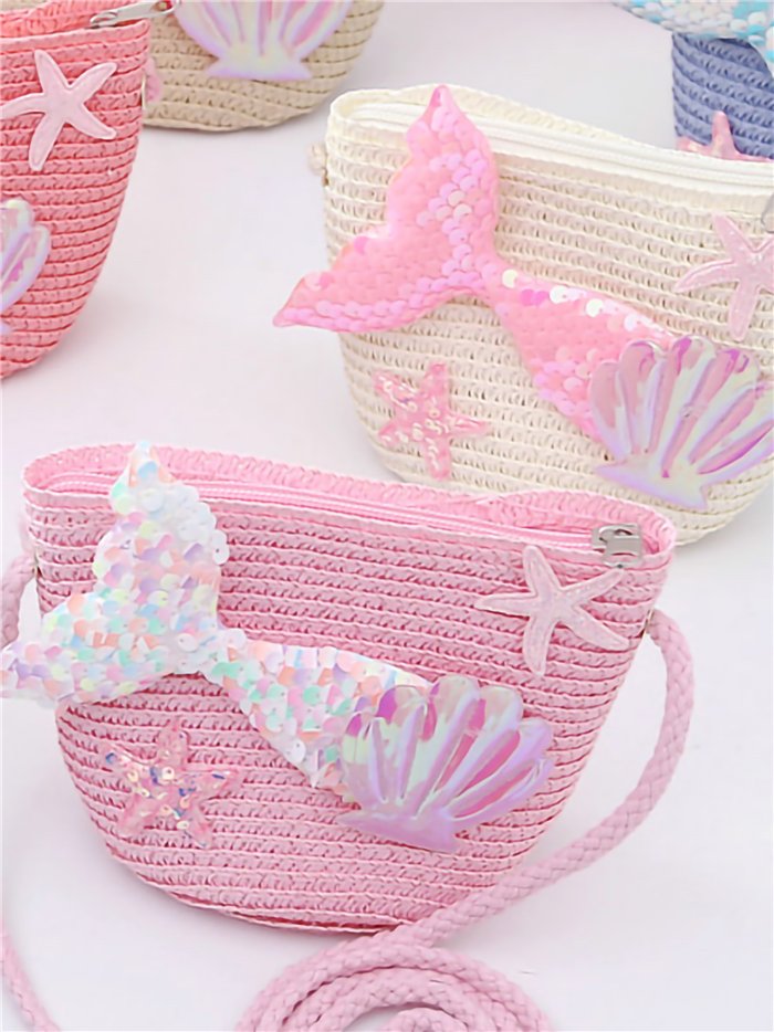 Bolso bandolera infantil sirena con lentejuelas y caracolas
