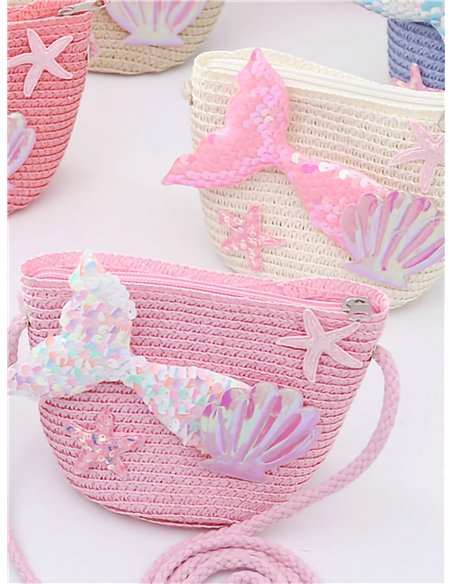 Bolso bandolera infantil sirena con lentejuelas y caracolas