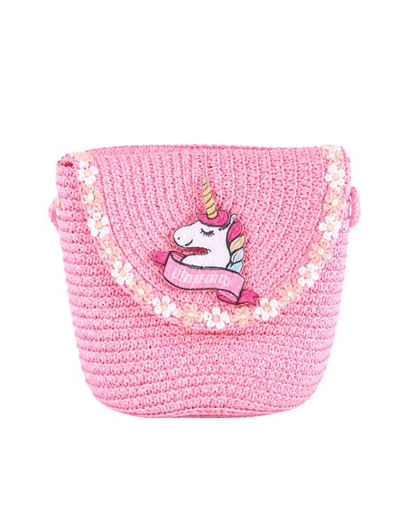 Kids braided raffia unicorn crossbody bag