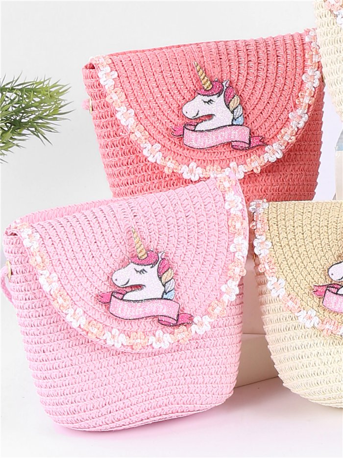 Kids braided raffia unicorn crossbody bag