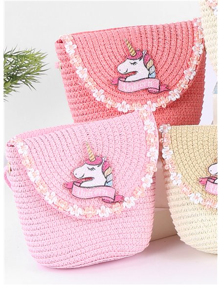 Kids braided raffia unicorn crossbody bag