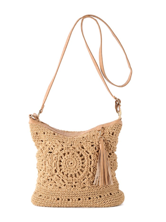 Crochet crossbody bag with tassel