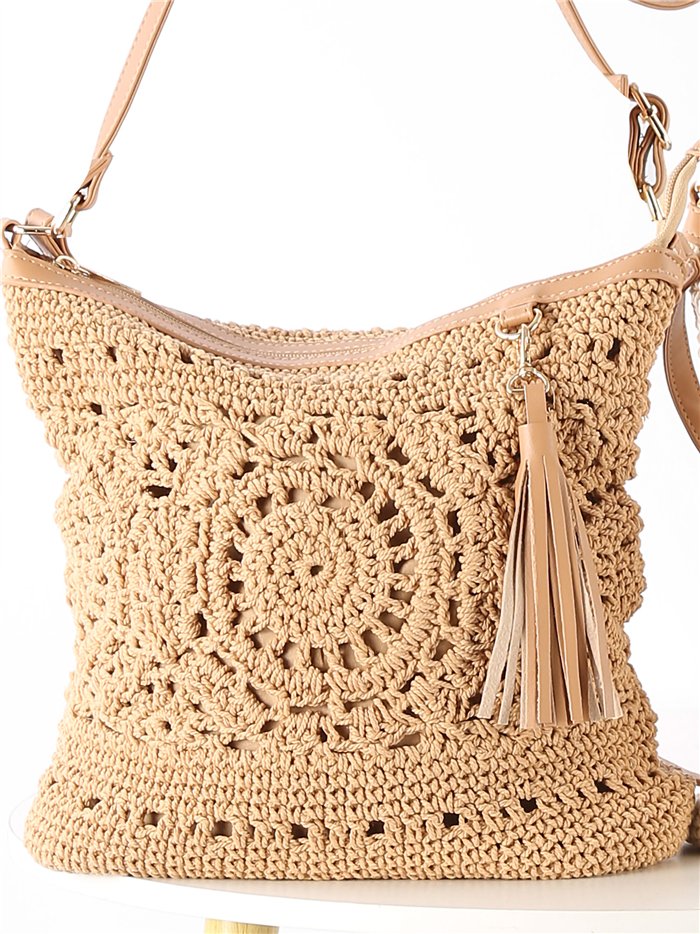 Crochet crossbody bag with tassel