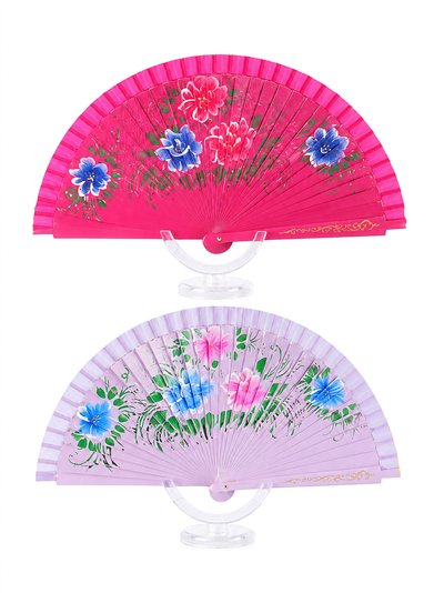 Abanico de madera flores pintadas