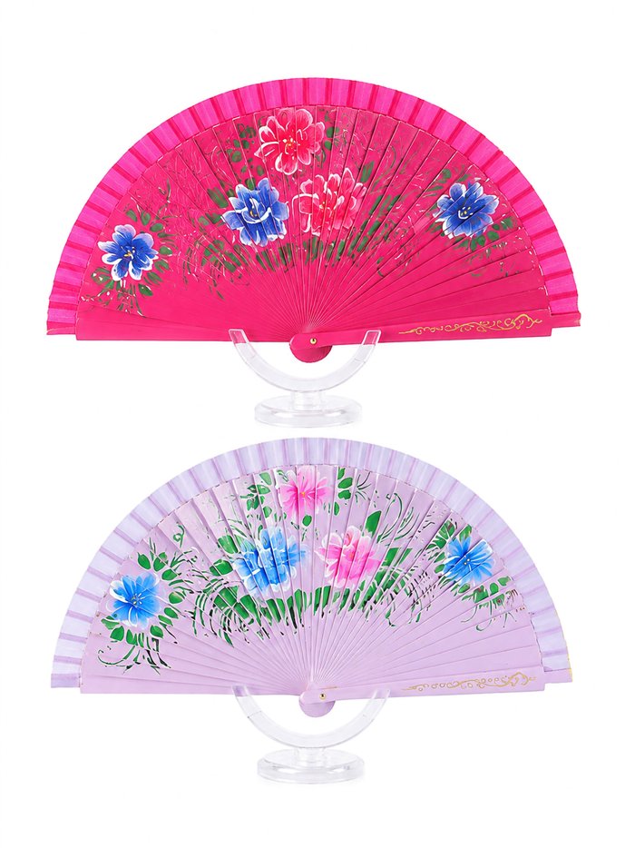Abanico de madera flores pintadas