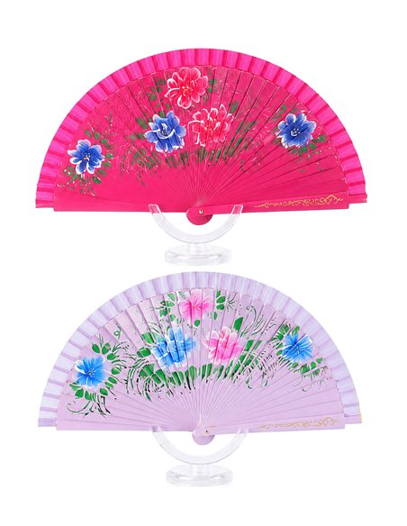 Abanico de madera flores pintadas