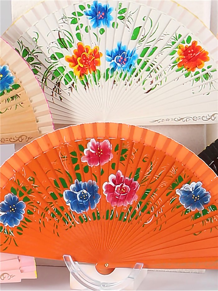 Abanico de madera flores pintadas