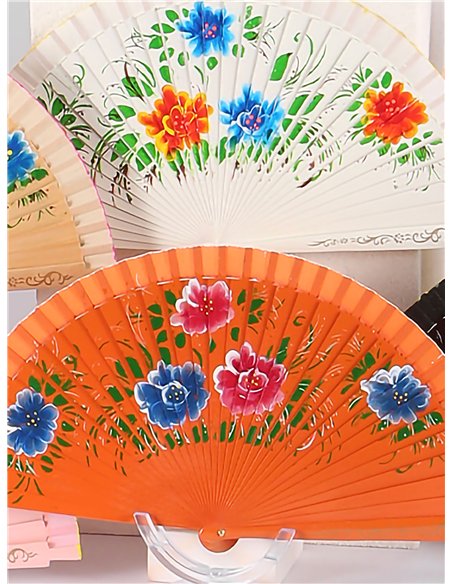 Abanico de madera flores pintadas