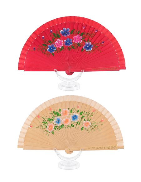 Abanico de madera flores clásicas