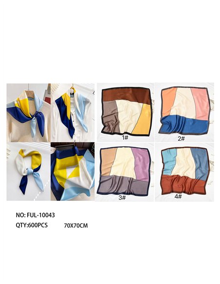 Lenço de cetim com estampa em blocos de cores