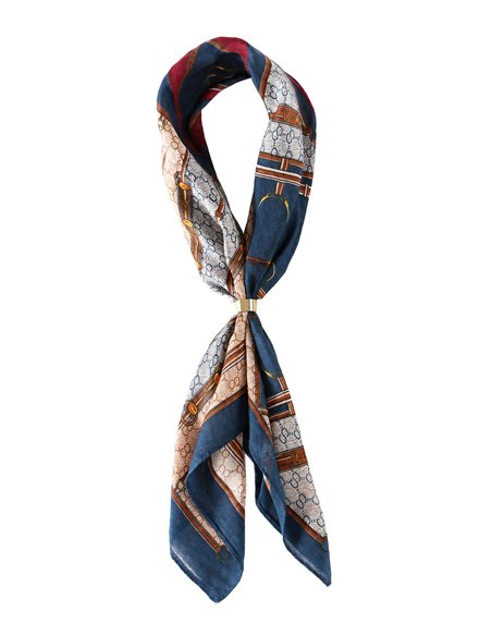 Foulard quadrato con stampa a catena e anello in metallo