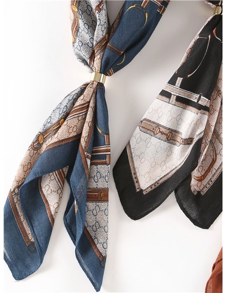 Foulard quadrato con stampa a catena e anello in metallo