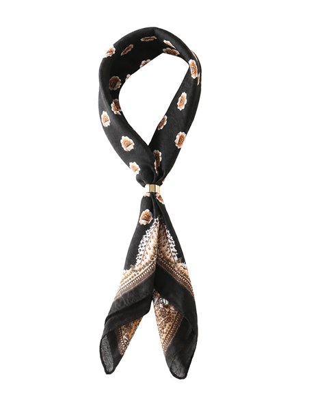 Pañuelo cuadrado floral con cenefa paisley