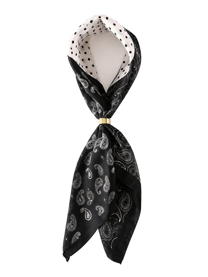 Pañuelo cuadrado paisley y lunares con aro metálico