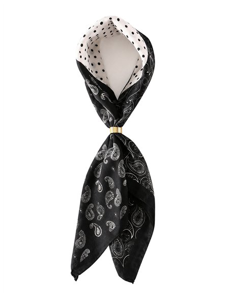 Pañuelo cuadrado paisley y lunares con aro metálico