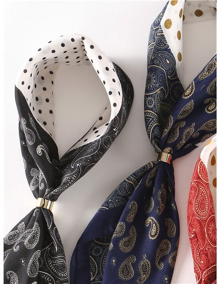 Pañuelo cuadrado paisley y lunares con aro metálico