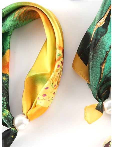 Foulard en satin à imprimé fantaisie et perles