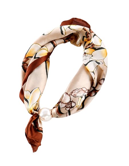Pañuelo satinado floral con perla