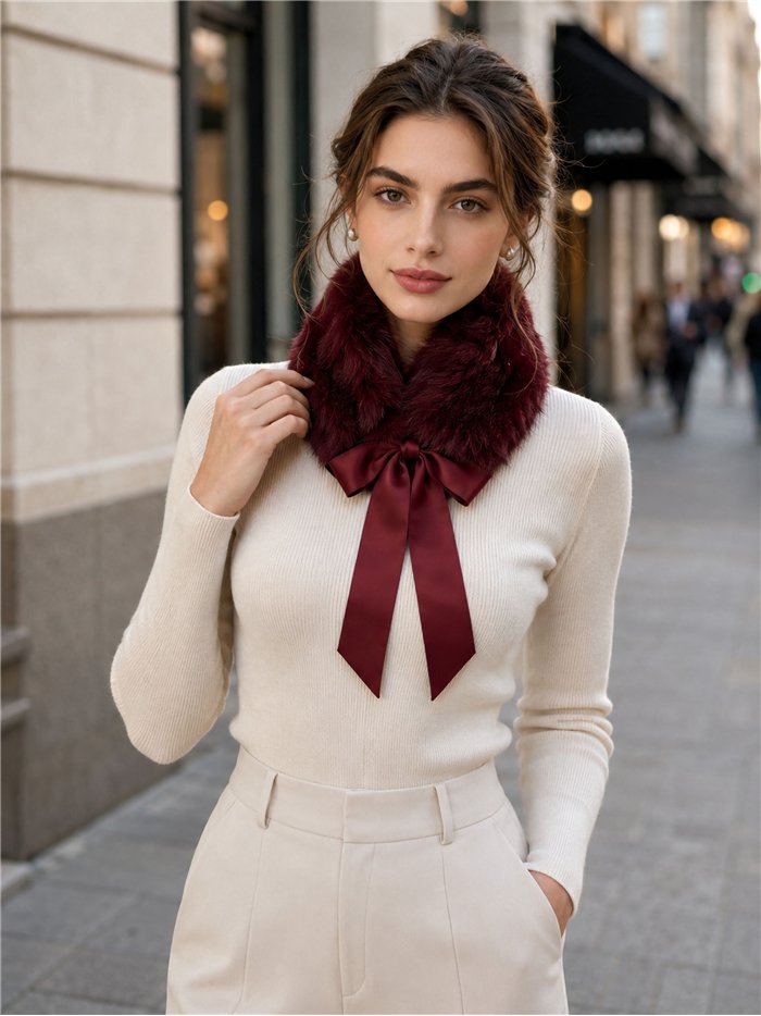 Cuello de pelo sintético con lazo