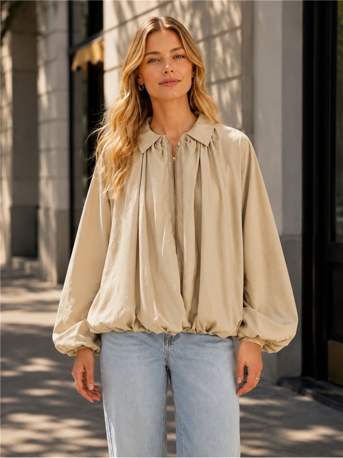 Bomber cuello camisero manga con volumen