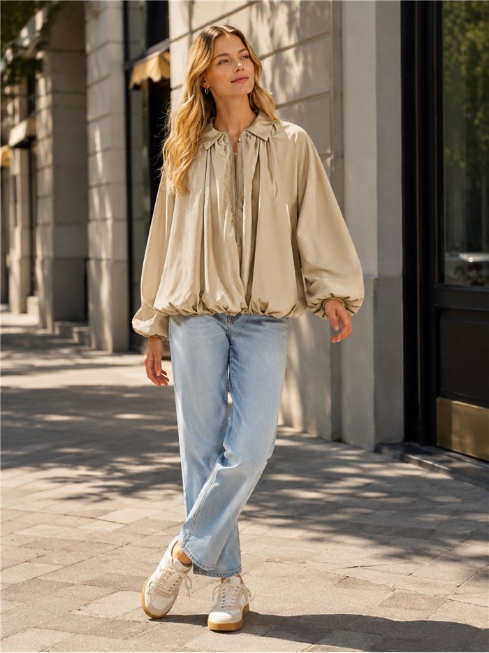 Bomber cuello camisero manga con volumen