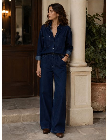 Conjunto camisa vaquera y pantalón wide leg