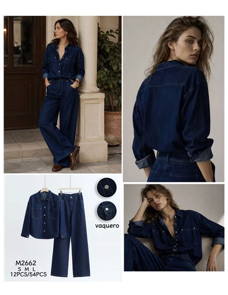 Conjunto camisa vaquera y pantalón wide leg