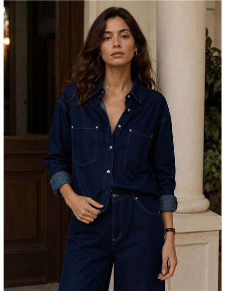 Conjunto camisa vaquera y pantalón wide leg