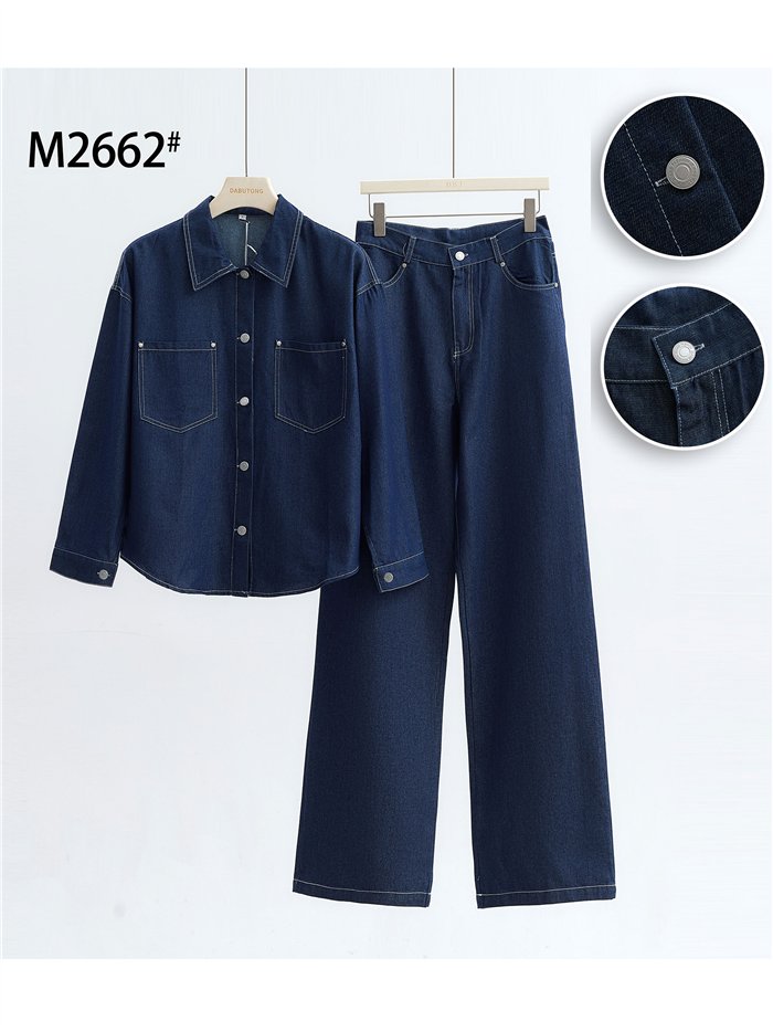 Conjunto camisa vaquera y pantalón wide leg