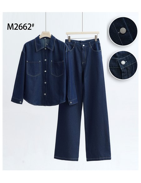 Conjunto camisa vaquera y pantalón wide leg