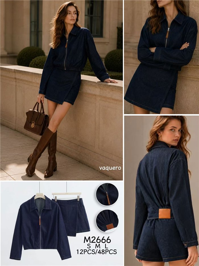 Conjunto cazadora vaquera y falda pantalón