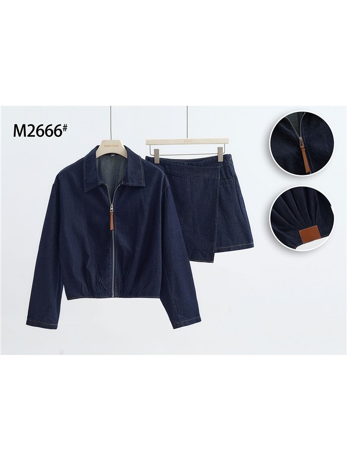 Conjunto cazadora vaquera y falda pantalón