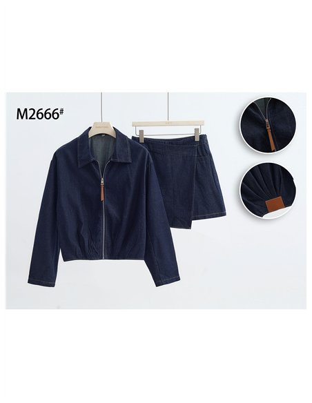 Conjunto cazadora vaquera y falda pantalón