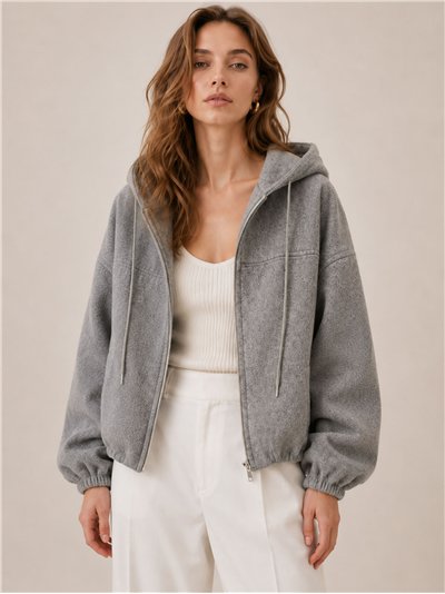 Chaqueta paño con capucha y cremallera