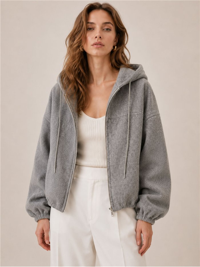 Chaqueta paño con capucha y cremallera