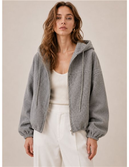 Chaqueta paño con capucha y cremallera