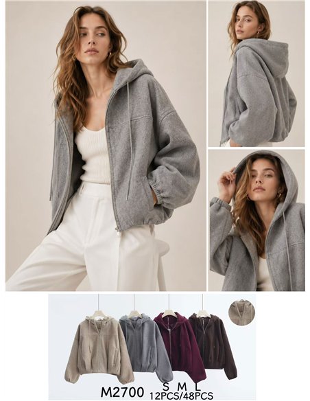 Chaqueta paño con capucha y cremallera