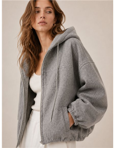 Chaqueta paño con capucha y cremallera