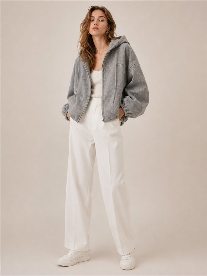 Chaqueta paño con capucha y cremallera