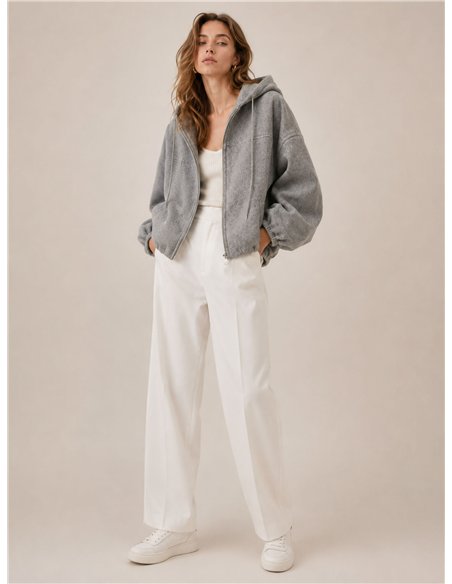 Chaqueta paño con capucha y cremallera