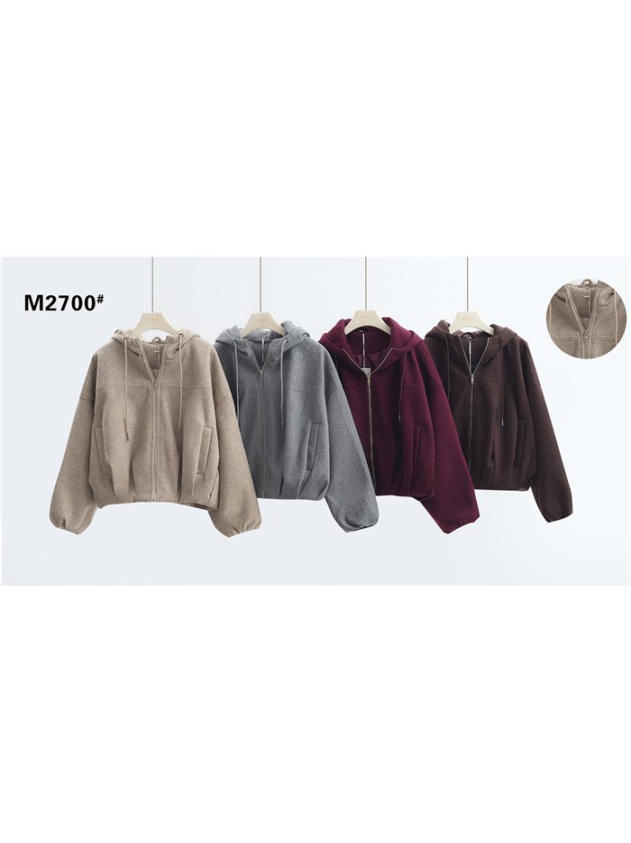 Chaqueta paño con capucha y cremallera