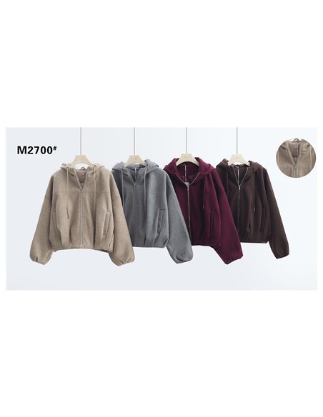 Chaqueta paño con capucha y cremallera