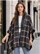 Karierter Poncho mit Pelzkragen