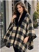 Poncho cuadros maxi con cuello de pelo