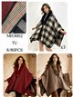 Poncho cuadros maxi con cuello de pelo