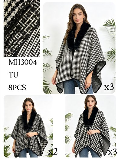 Poncho pata de gallo con cuello de pelo 2